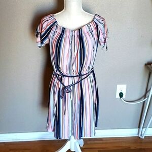 Derek Heart boho striped ruched bowtie sleeves midi summer dress